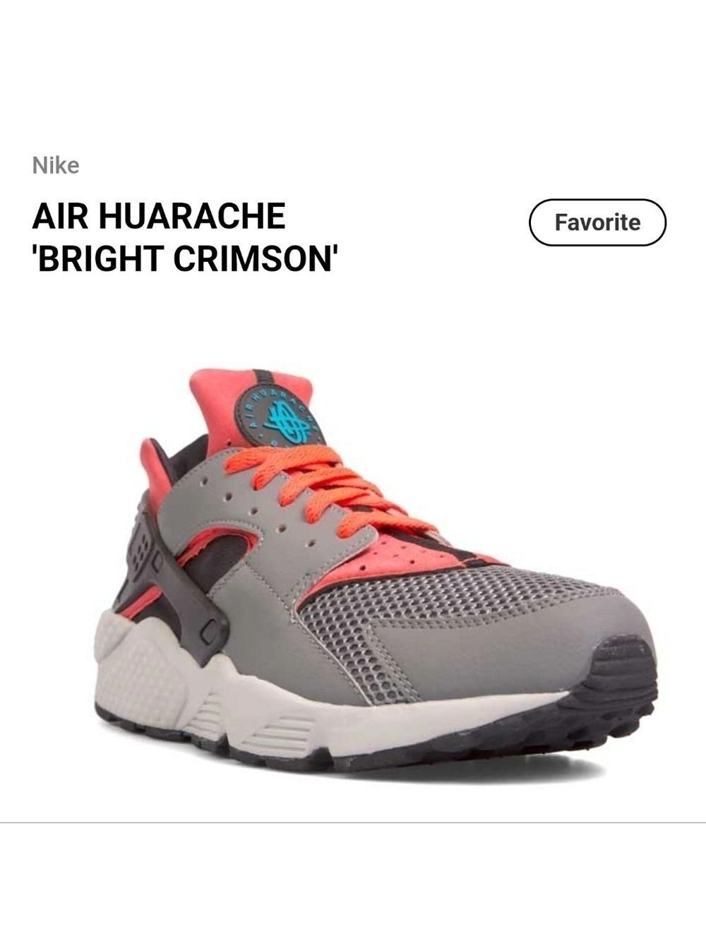 Nike Air Huarache Mens Size 8.5 Gray Crimson Orange Sneakers